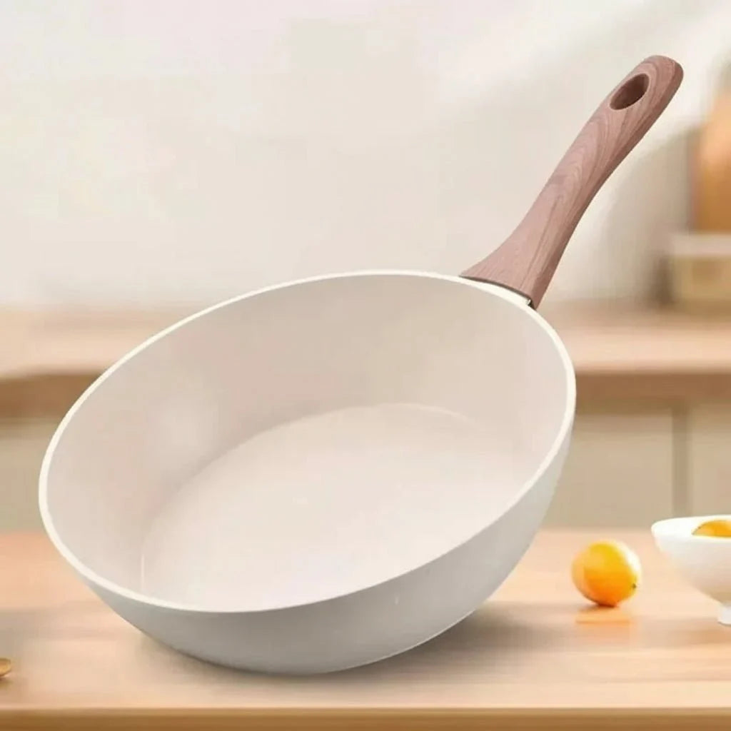 Stainless Steel Pan with Stone Coating, Deep Frying Pan for Induction Hob, Non Stick Pan for Gas and Electric Hobs