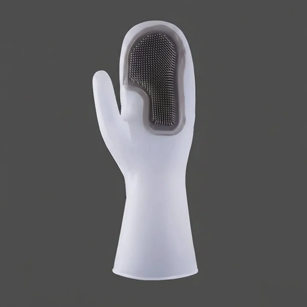 Washing Up Gloves with Bristles, Kitchen Gloves for Dishes and Pots, 32 cm PVC Cleaning Gloves with Scrubber_06