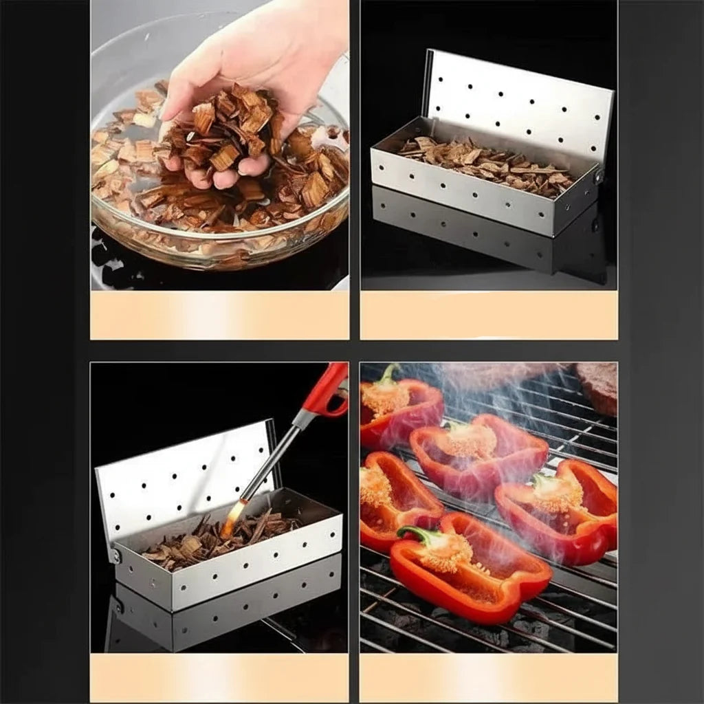 BBQ Smoker Box for Gas and Charcoal Grills, Stainless Steel Smoking Box, Smoker Accessories, BBQ Accessories_03