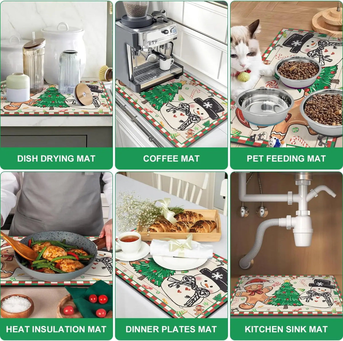 Kitchen Mats for Christmas, Dish Drying Mat, Non Slip Mat for Coffee Machine, Coaster, Christmas Table Decorations_07