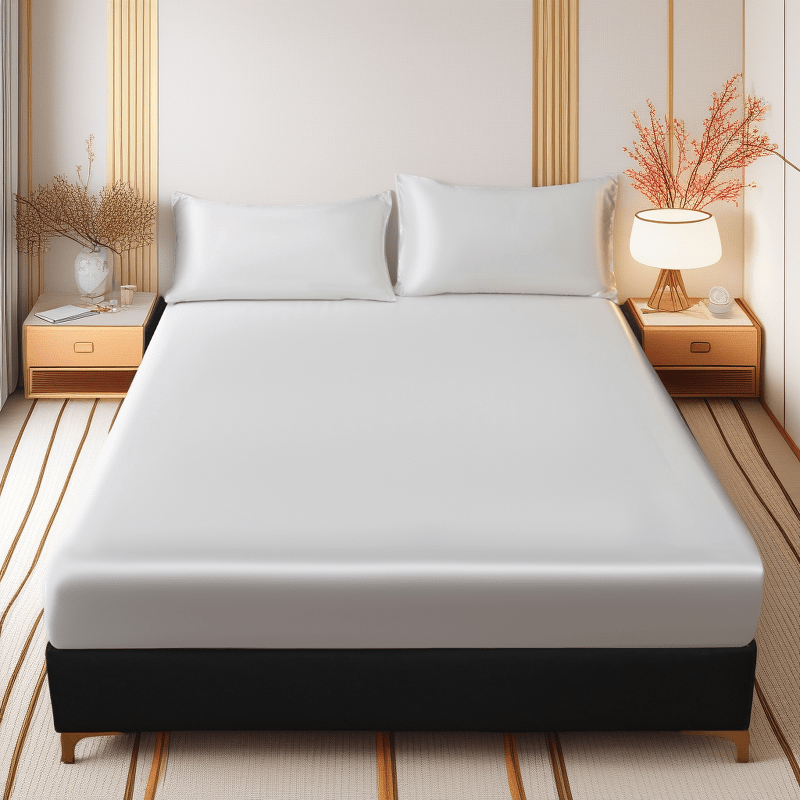 Fitted Bed Sheet, Cooling Fitted Sheet in Satin Look Microfibre, Satin Bed Sheet with Elastic in 71x132 to 198x203 cm_08