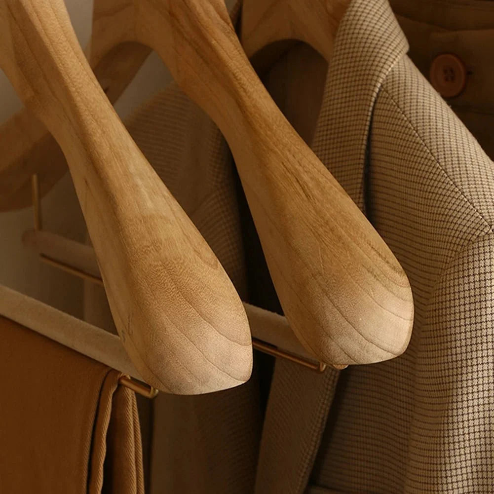 Wooden Coat Hangers, Wide Wooden Clothes Hangers for Wardrobe, Trouser Hangers, Set of 3 for Clothes Storage_02