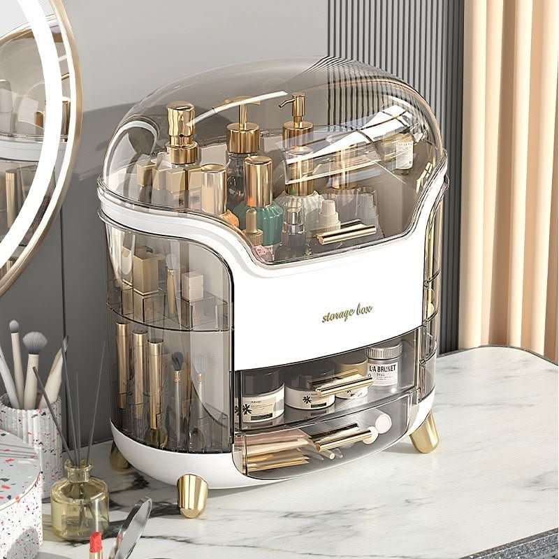 Makeup Organiser, Clear Cosmetic Organiser Box, Dustproof Makeup Storage Box with Compartments and Makeup Brush Holder
