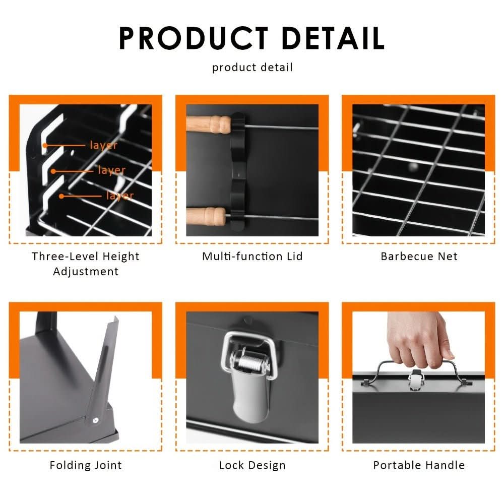 Portable BBQ for Camping and Garden, Folding Camping Barbecue in Powder Coated Steel, Small BBQ for Balcony_10