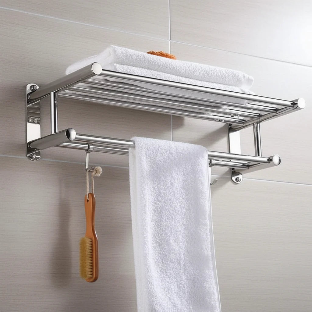Towel Rails 40 or 50 cm, Bathroom Towel Rail in Brushed Stainless Steel, Wall Mounted Kitchen Towel Holder for Guest WC_02