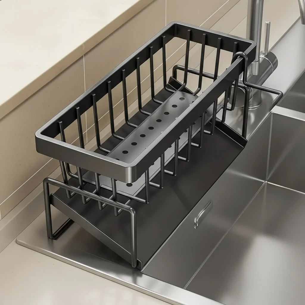 Kitchen Organiser for Sink with Drainage, Sink Caddy for Sponges and Brushes, Cleaning Caddy and Kitchen Storage Tidy