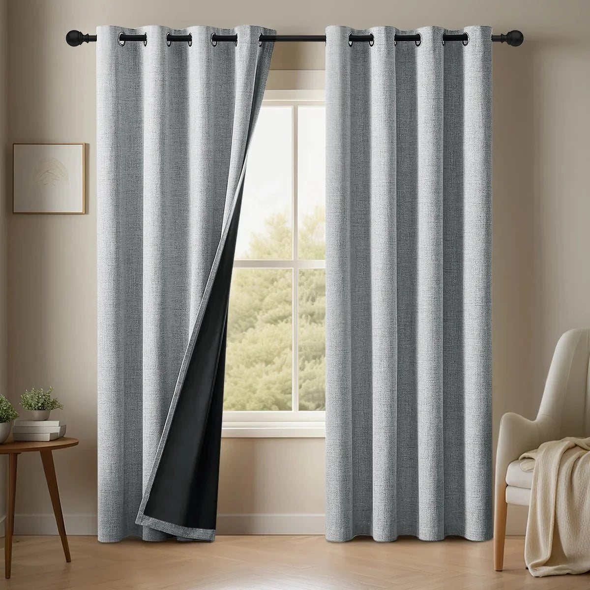 Blackout Curtains Set of 2 in Linen Look, Bedroom Curtains with Slot Top, Curtains for Living Room in Solid Colour_05