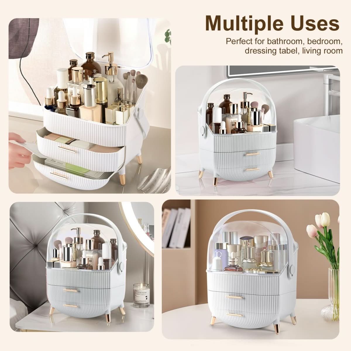 Makeup Organiser, Clear Cosmetic Organiser Box, Dustproof Makeup Storage Box with Compartments and Makeup Brush Holder_11