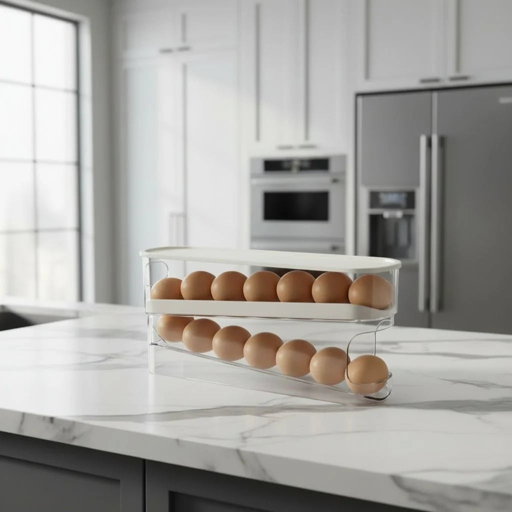 Egg Holders for Fridge, 2 Tier Automatic Rolling Egg Dispenser, Clear Egg Storage Fridge Organiser for Kitchen Storage
