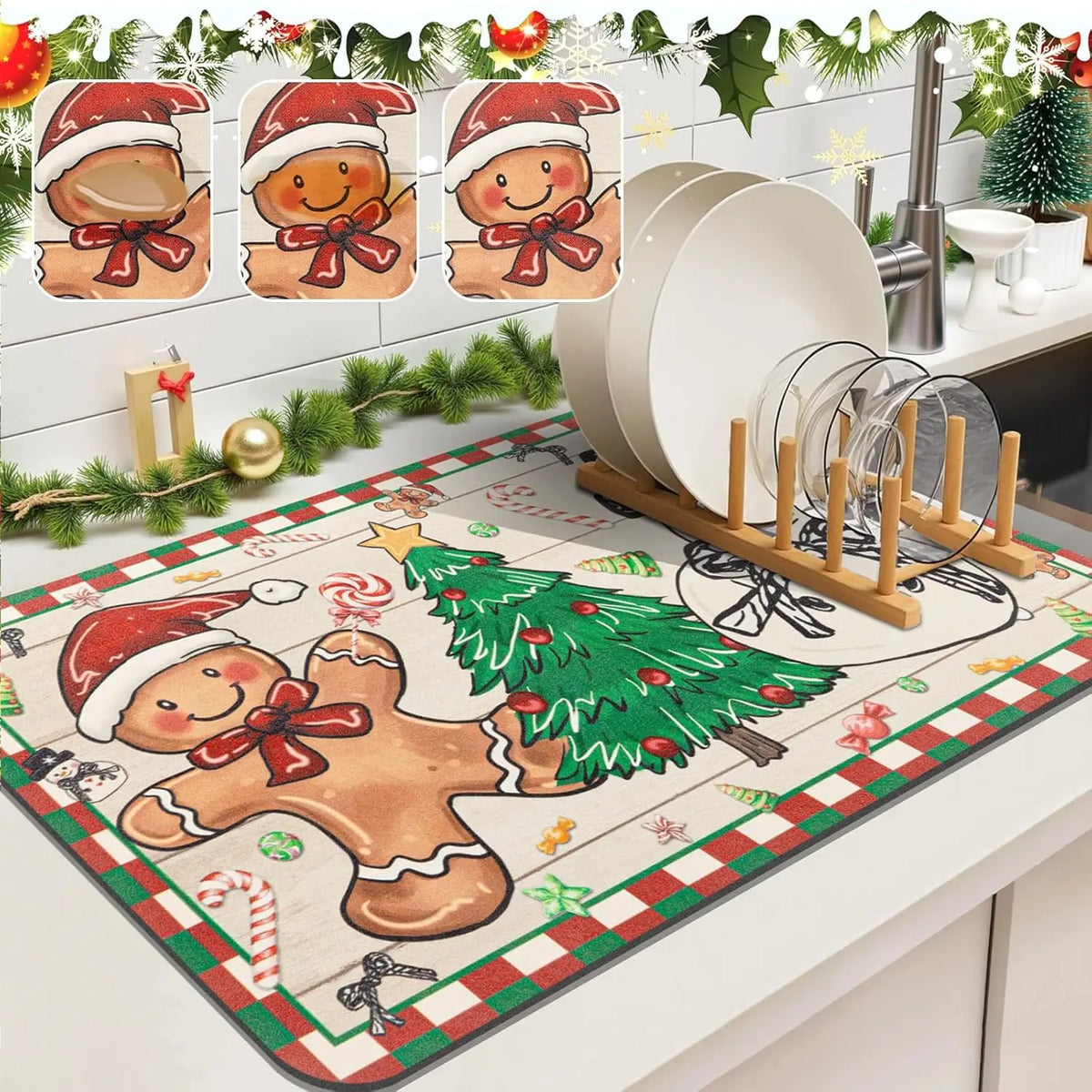Kitchen Mats for Christmas, Dish Drying Mat, Non Slip Mat for Coffee Machine, Coaster, Christmas Table Decorations_03