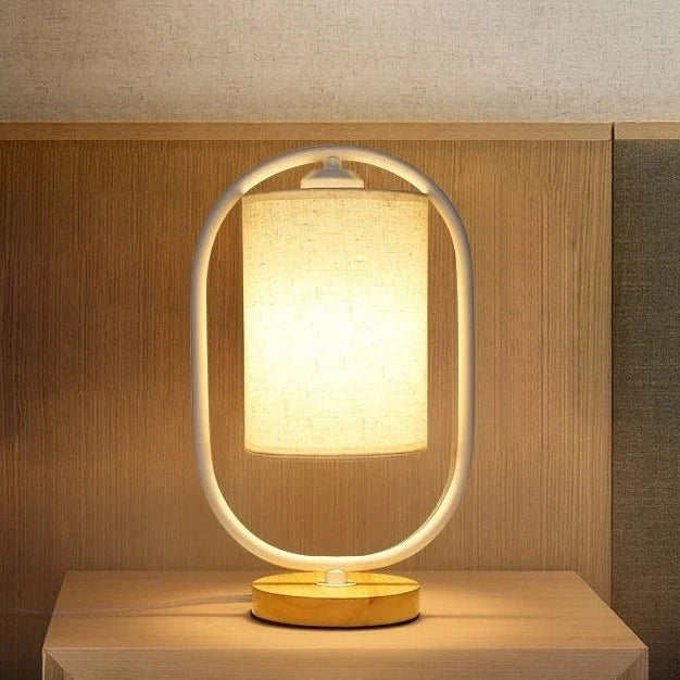 Table Lamp with Fabric Shade, Living Room Table Lamp with Wooden Base, Bedside Lamp for Bedroom with Warm Glow_00