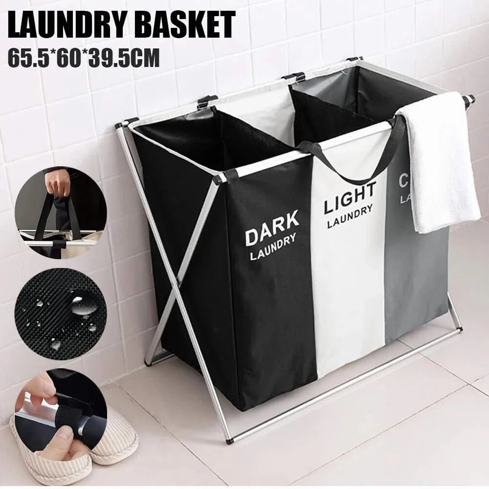 Laundry Basket 3 Compartment, Collapsible Laundry Basket Sorter, Washing Basket, Foldable Laundry Hamper_04