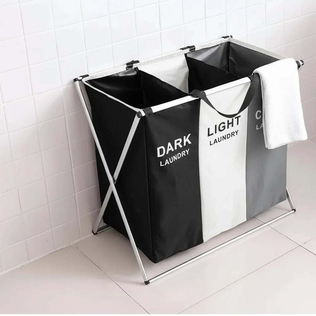 Laundry Basket 3 Compartment, Collapsible Laundry Basket Sorter, Washing Basket, Foldable Laundry Hamper_05