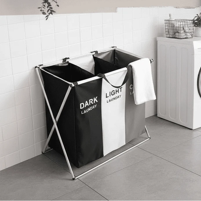 Laundry Basket 3 Compartment, Collapsible Laundry Basket Sorter, Washing Basket, Foldable Laundry Hamper_00