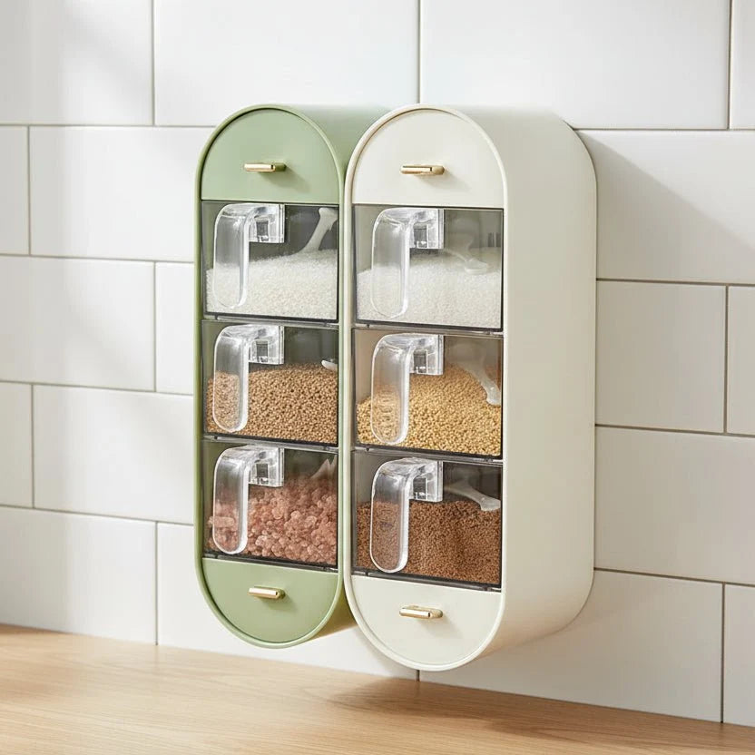 Spice Organiser with 5 Compartments, Wall Mounted Spice Rack No Drilling, Spice Storage for Kitchen Wall and Cupboard