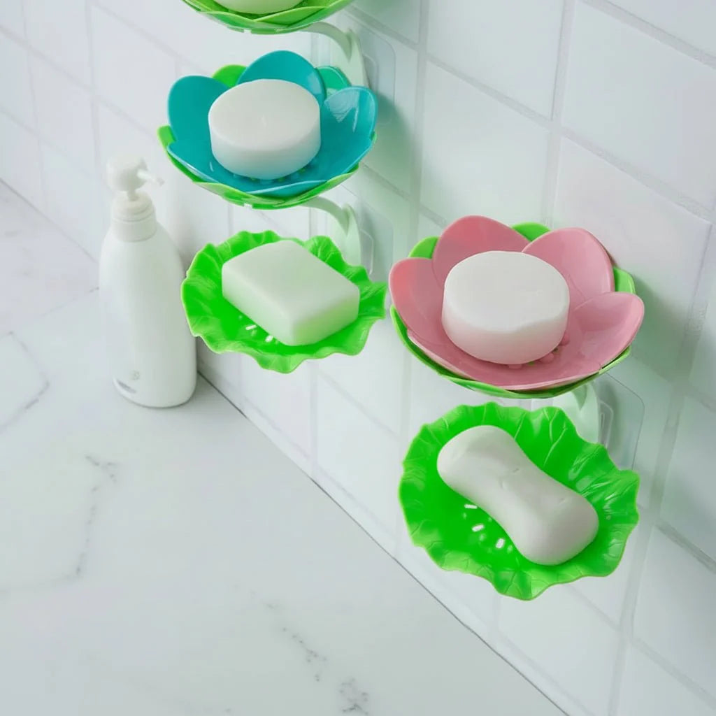 Soap Dish with Drain, Shower Soap Dish for Bathroom Storage, Lotus Soap Holder, Bathroom Accessories for Sink