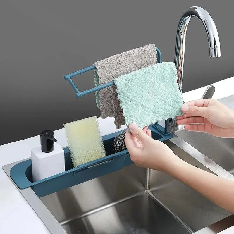 Kitchen Organiser for Sink, Adjustable Sink Caddy for Sponges and Brushes, Sink Tidy for Cleaning Supplies