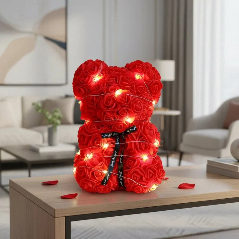 Rose Teddy Bear Gift Set with Lights, Artificial Eternal Rose Bear, Gifts for Her, Mothers Day Gift, Valentines Gifts