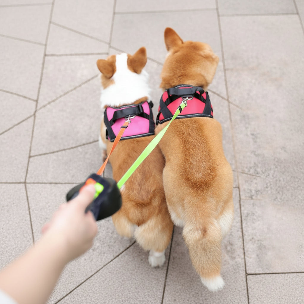 Retractable Dog Lead for Two Dogs with Torch, Double Dog Lead 2 x 3 m, Extendable Dog Lead with Separate Brakes_01