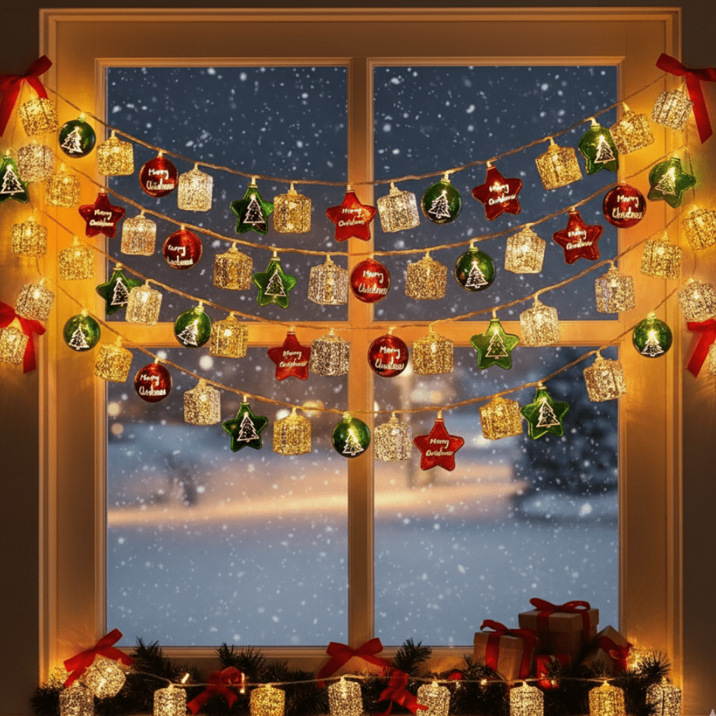 Christmas Lights Battery Operated, Warm White LED Fairy Lights with Star or Ball Design, Indoor Outdoor String Lights_00