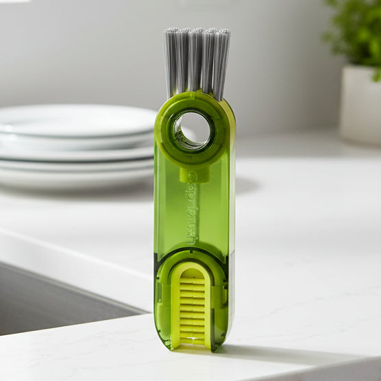 Bottle Brush, Three Head Bottle Cleaning Brush for Cups and Glasses, Washing Up Brush with Suction Cup for Kitchen Sink_00