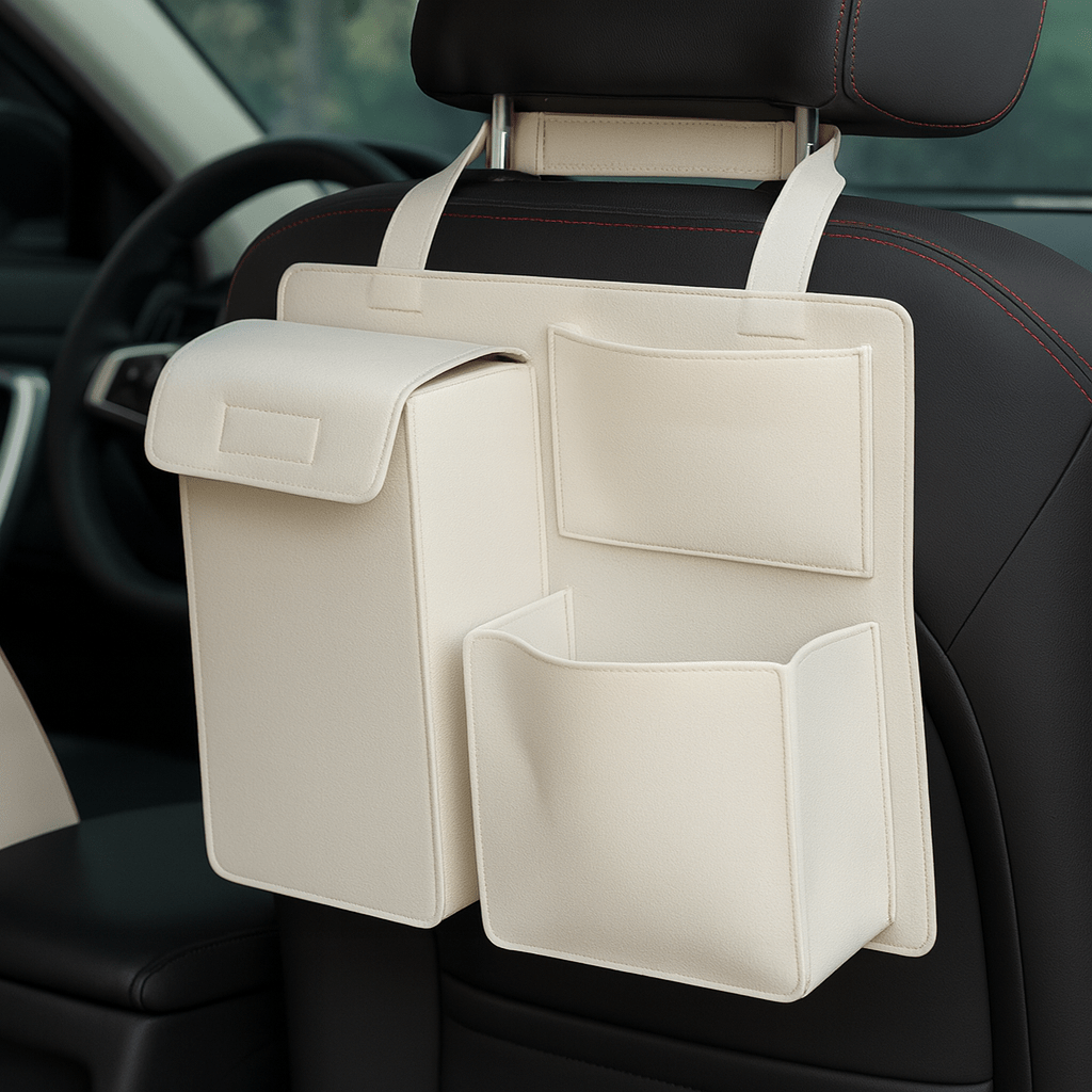 Car Seat Organiser, Back Seat Organiser with 4 Pockets, Felt Car Organiser for Kids, Car Seat Back Protector_00