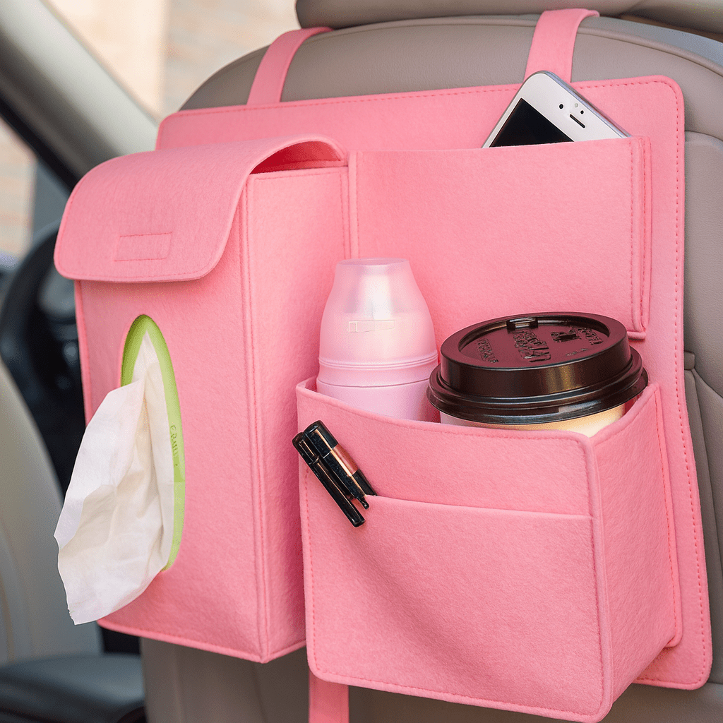 Car Seat Organiser, Back Seat Organiser with 4 Pockets, Felt Car Organiser for Kids, Car Seat Back Protector_05