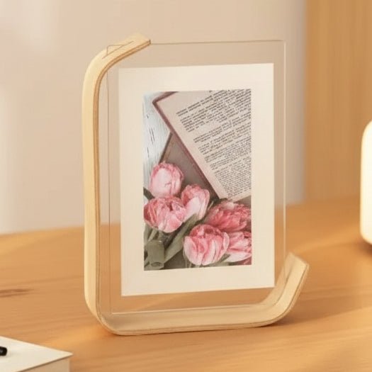 Double Sided Photo Frames, Wooden Picture Frame with Clear Acrylic, Acrylic Wood Photo Frame for Desk and Shelf_00