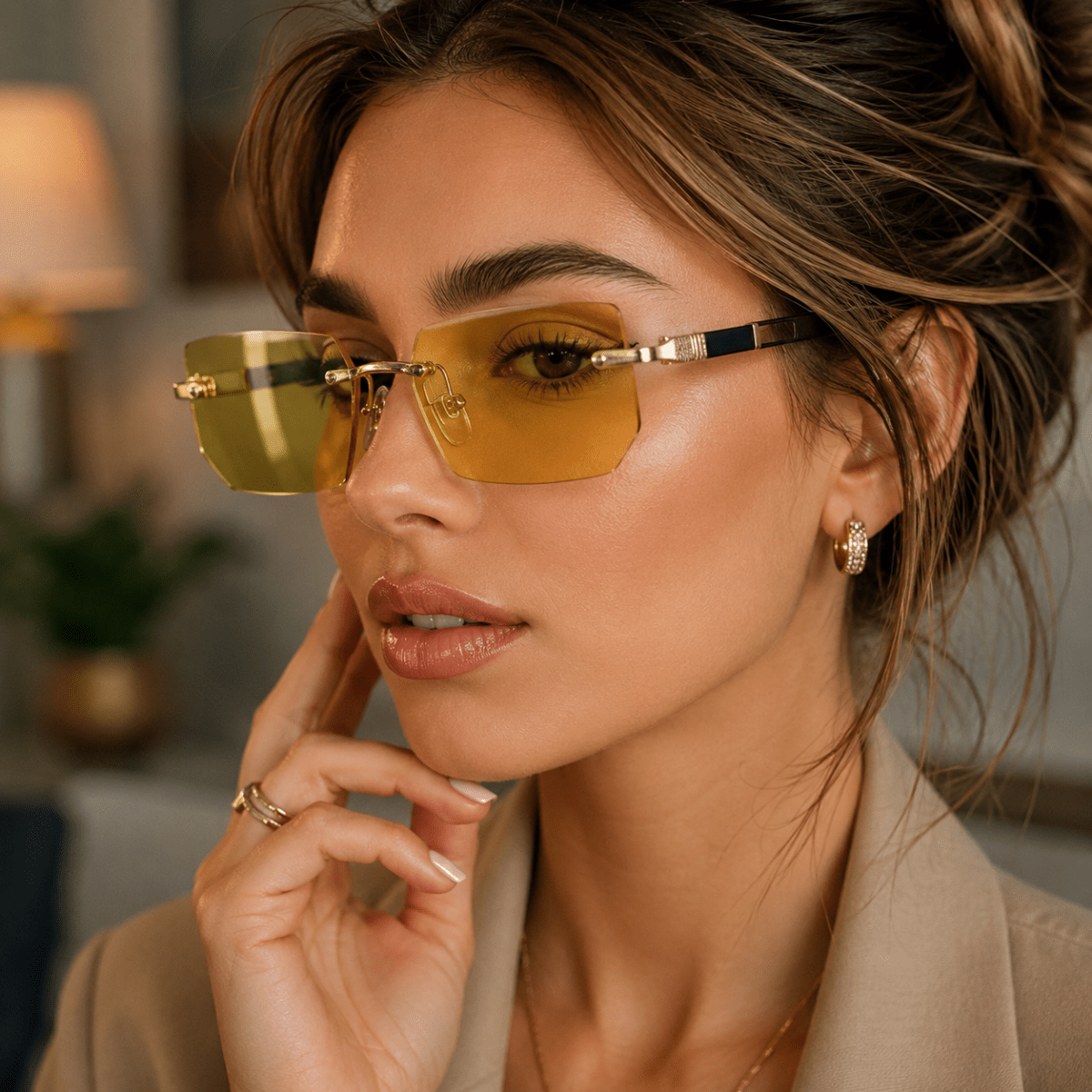 Rectangular Sunglasses UV400, Rimless Sunglasses for Driving and Travel, Frameless Glasses with UV Protection_00
