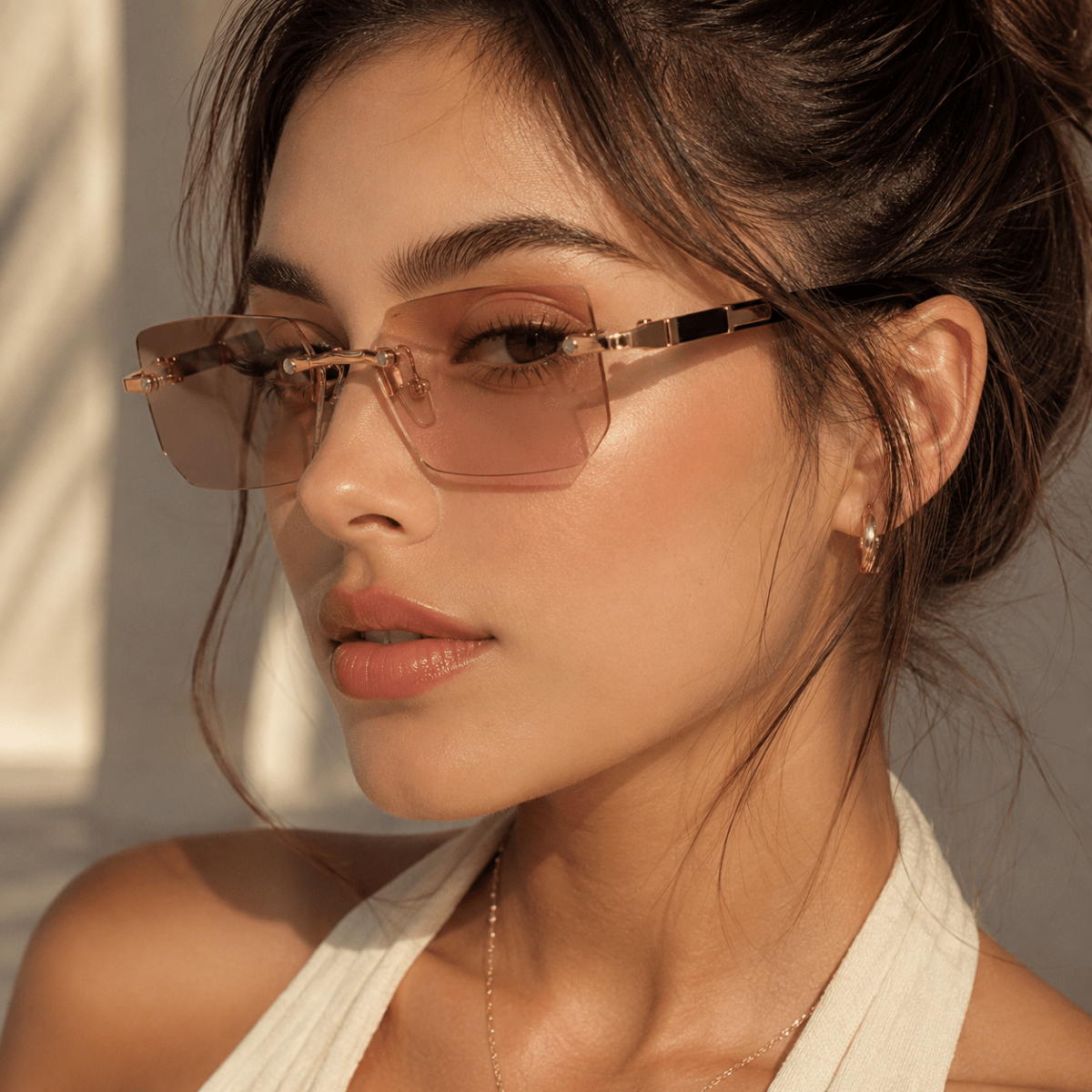 Rectangular Sunglasses UV400, Rimless Sunglasses for Driving and Travel, Frameless Glasses with UV Protection