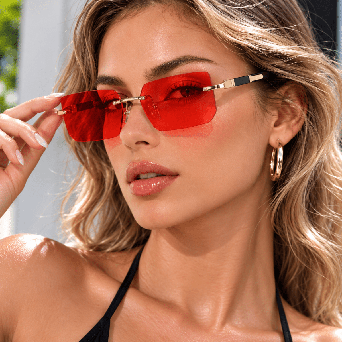 Rectangular Sunglasses UV400, Rimless Sunglasses for Driving and Travel, Frameless Glasses with UV Protection_02