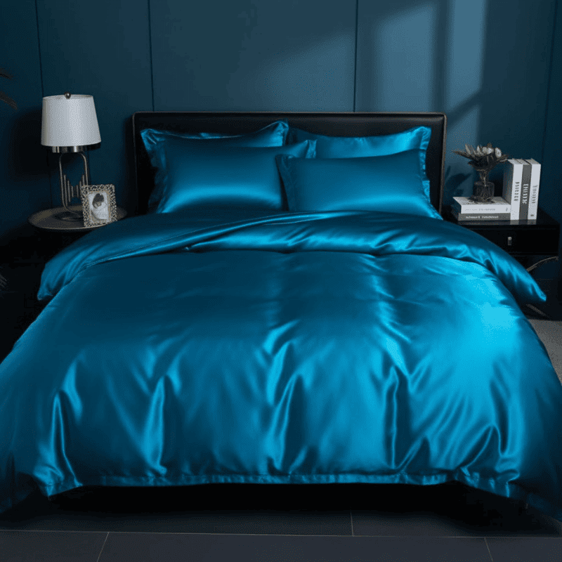 Bedding Set with Duvet Cover, Flat Sheet and 2 Satin Pillowcases, Silky Bedding Set, Satin Duvet Cover Set in 4 Sizes_00