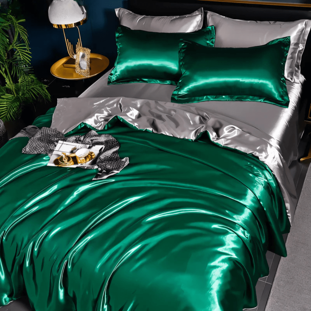 Bedding Set with Duvet Cover, Flat Sheet and 2 Satin Pillowcases, Silky Bedding Set, Satin Duvet Cover Set in 4 Sizes_10
