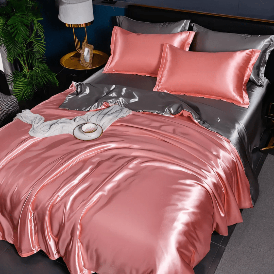 Bedding Set with Duvet Cover, Flat Sheet and 2 Satin Pillowcases, Silky Bedding Set, Satin Duvet Cover Set in 4 Sizes_11