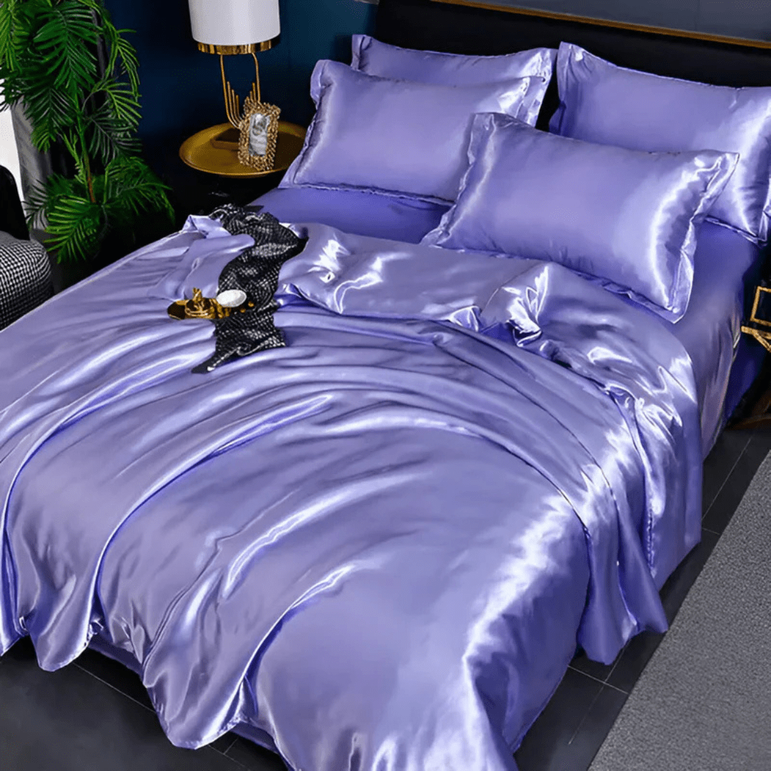 Bedding Set with Duvet Cover, Flat Sheet and 2 Satin Pillowcases, Silky Bedding Set, Satin Duvet Cover Set in 4 Sizes_03