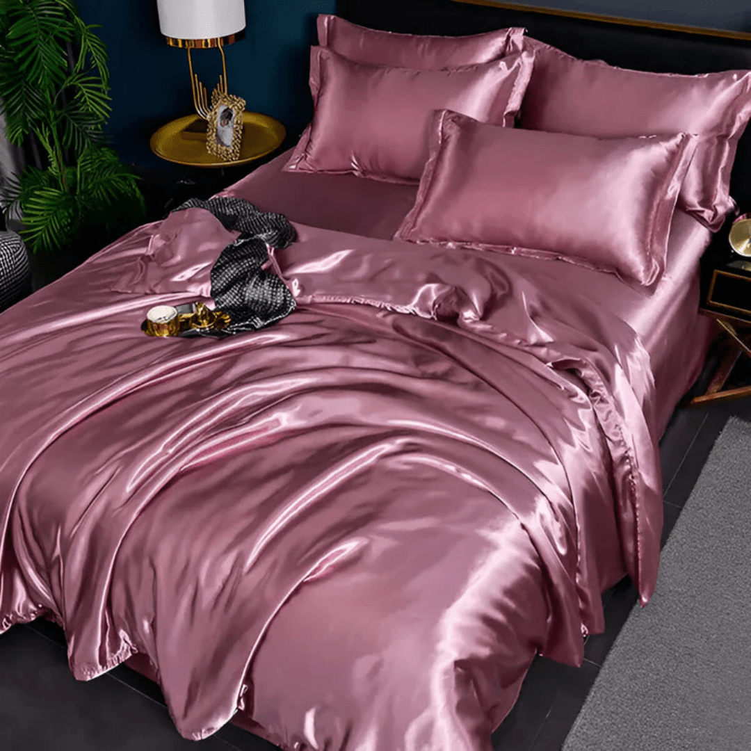 Bedding Set with Duvet Cover, Flat Sheet and 2 Satin Pillowcases, Silky Bedding Set, Satin Duvet Cover Set in 4 Sizes_04