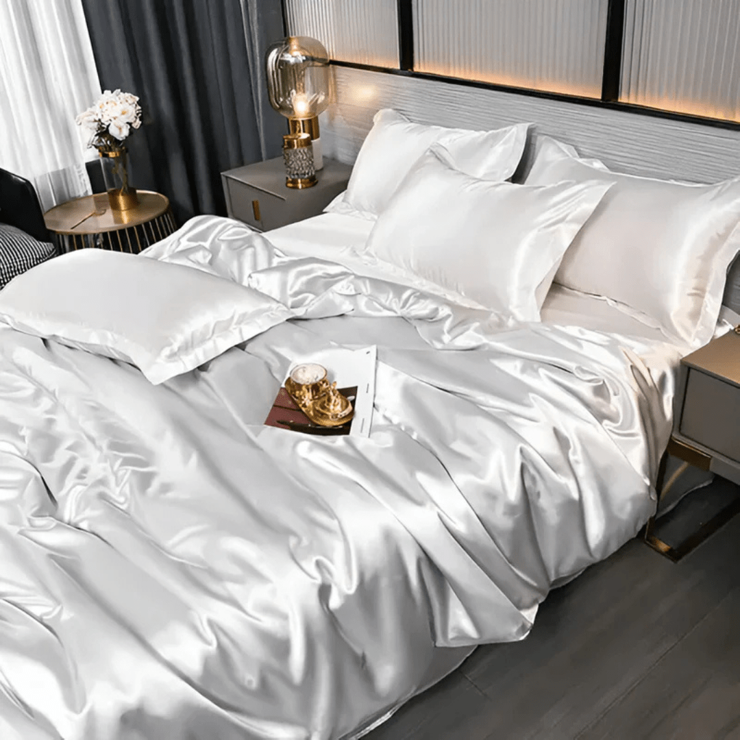 Bedding Set with Duvet Cover, Flat Sheet and 2 Satin Pillowcases, Silky Bedding Set, Satin Duvet Cover Set in 4 Sizes_05