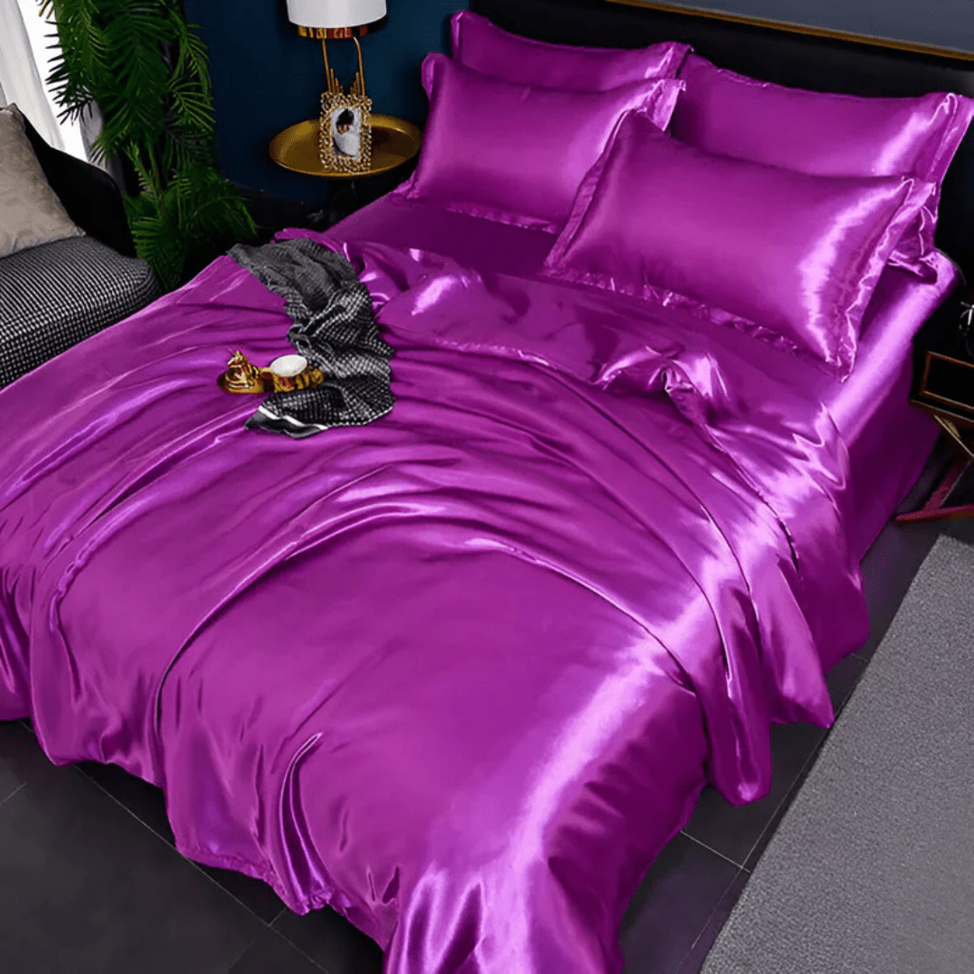 Bedding Set with Duvet Cover, Flat Sheet and 2 Satin Pillowcases, Silky Bedding Set, Satin Duvet Cover Set in 4 Sizes_09