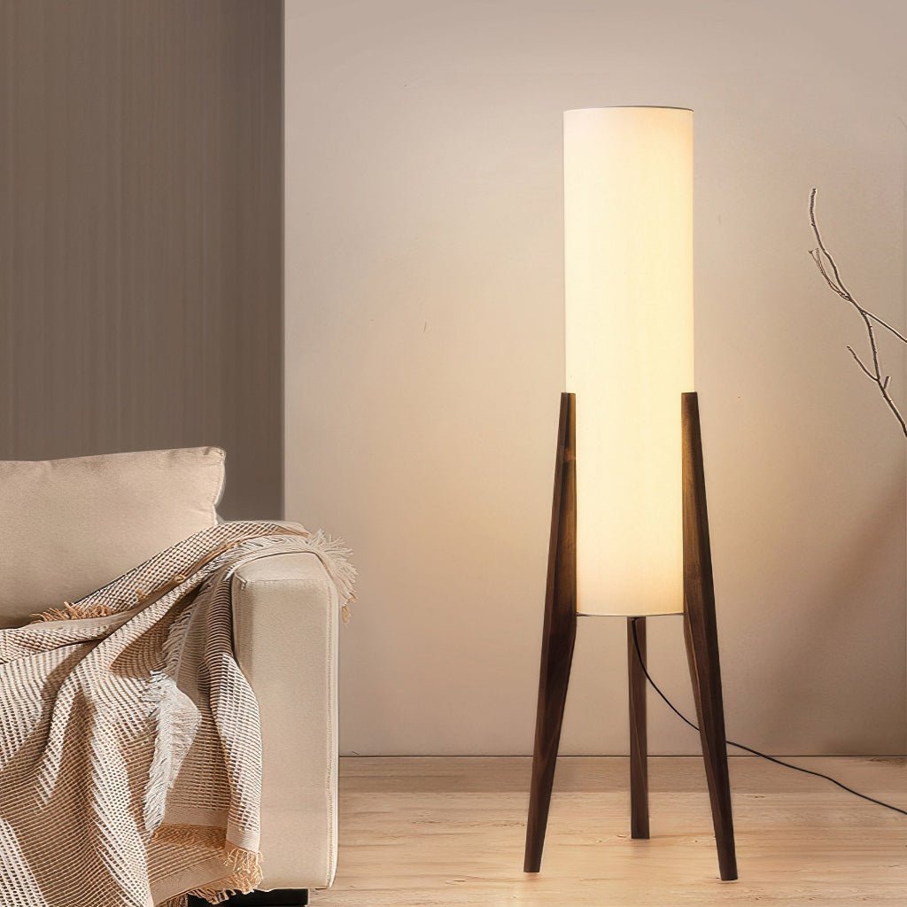 Living Room Floor Lamps, Wooden Floor Lamp with Dimmable LED Light, Scandinavian Standing Lamp with Fabric Shade