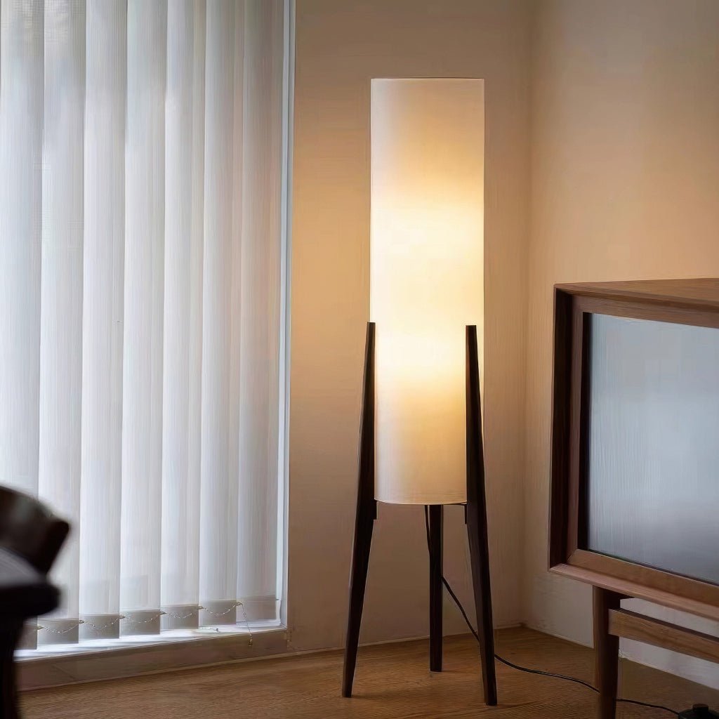 Living Room Floor Lamps, Wooden Floor Lamp with Dimmable LED Light, Scandinavian Standing Lamp with Fabric Shade_02
