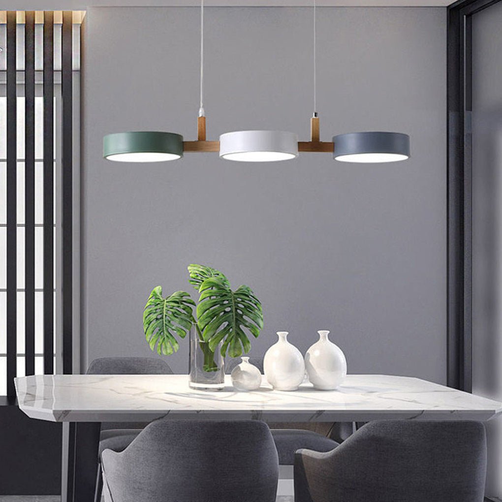 LED Ceiling Light Pendant, Scandinavian Pendant Light in Wood and Iron, Kitchen Pendant Lights for Dining Table