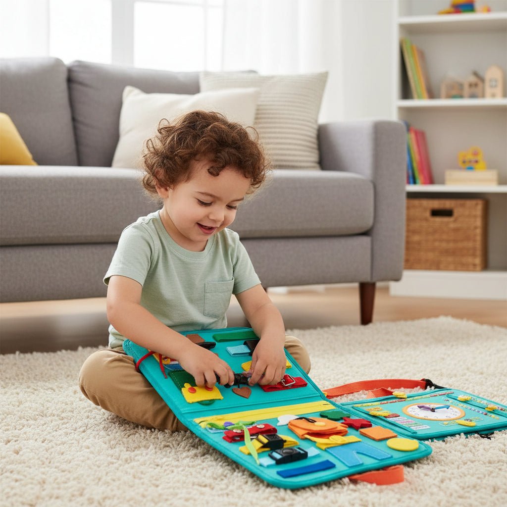Montessori Busy Board with 15 Activities, Wooden Sensory Board for Kids