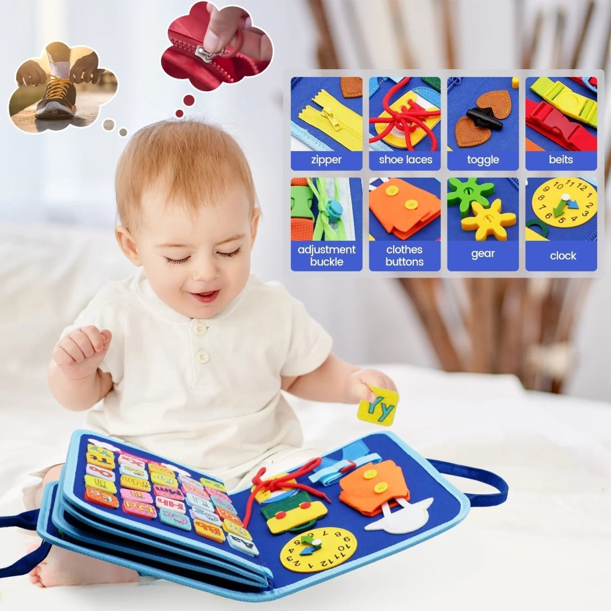 Montessori Busy Board with 15 Activities, Wooden Sensory Board for Kids – image 4