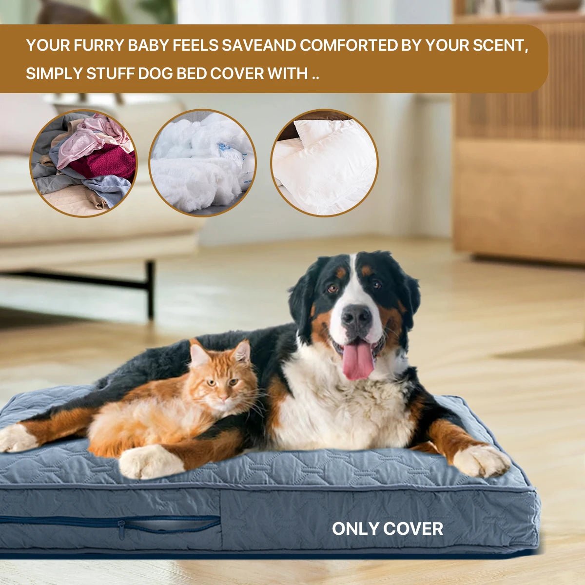 Dog Bed Covers for Large Dogs, Removable Waterproof Dog Bed Cover with Zip
