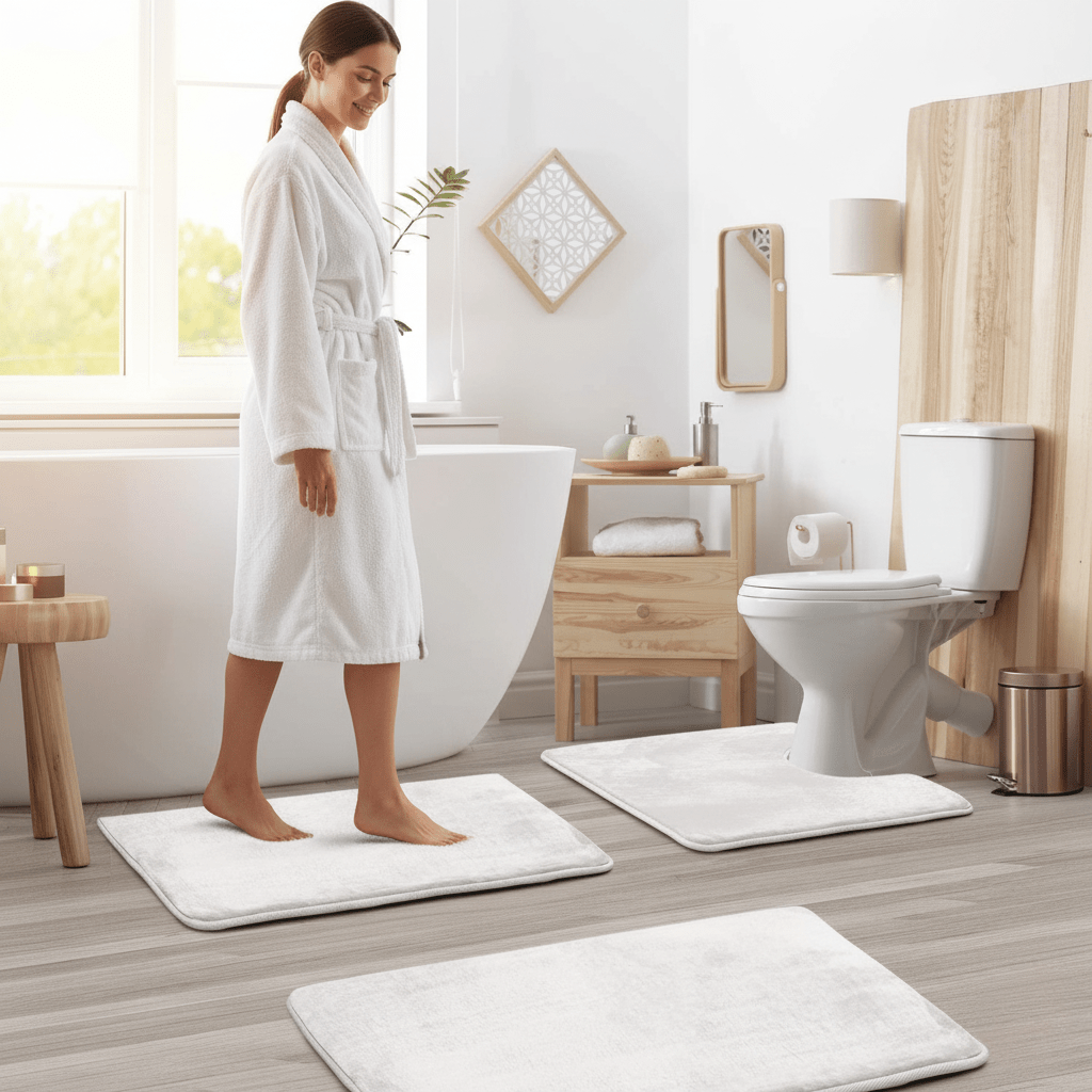 Bath Mats, Memory Foam Bath Mat Set of 3 with Toilet Mat, Non Slip Bathroom Mat Set, Quick Dry Bathroom Accessories