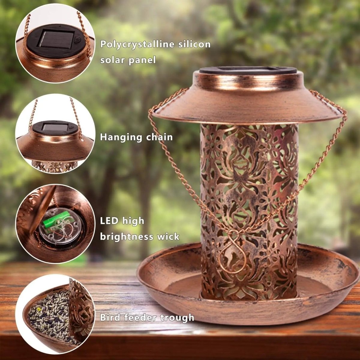 Solar Bird Feeder with LED Light, Metal Bird Feeder Station, Solar Garden Light for Patio and Balcony_04
