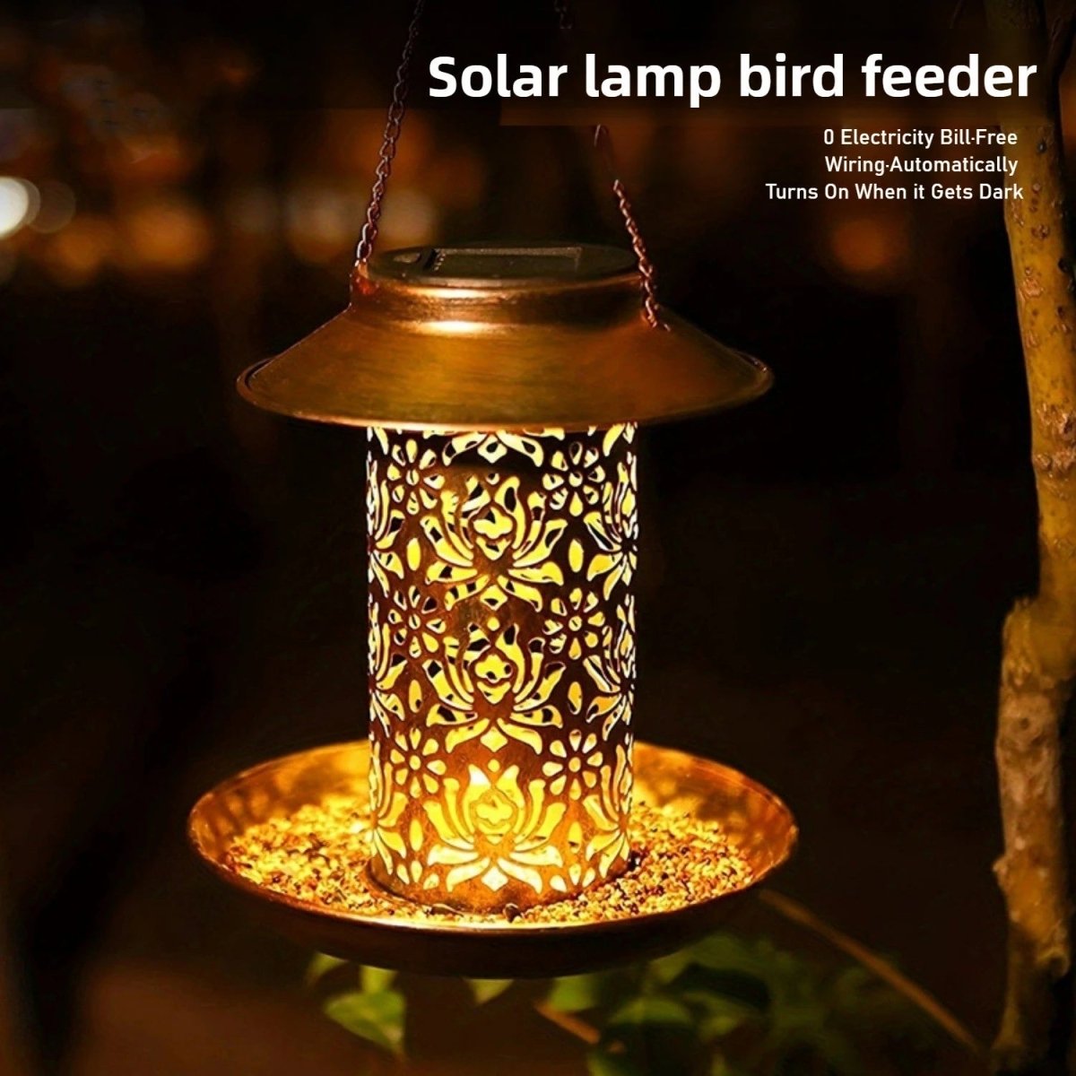 Solar Bird Feeder with LED Light, Metal Bird Feeder Station, Solar Garden Light for Patio and Balcony_05