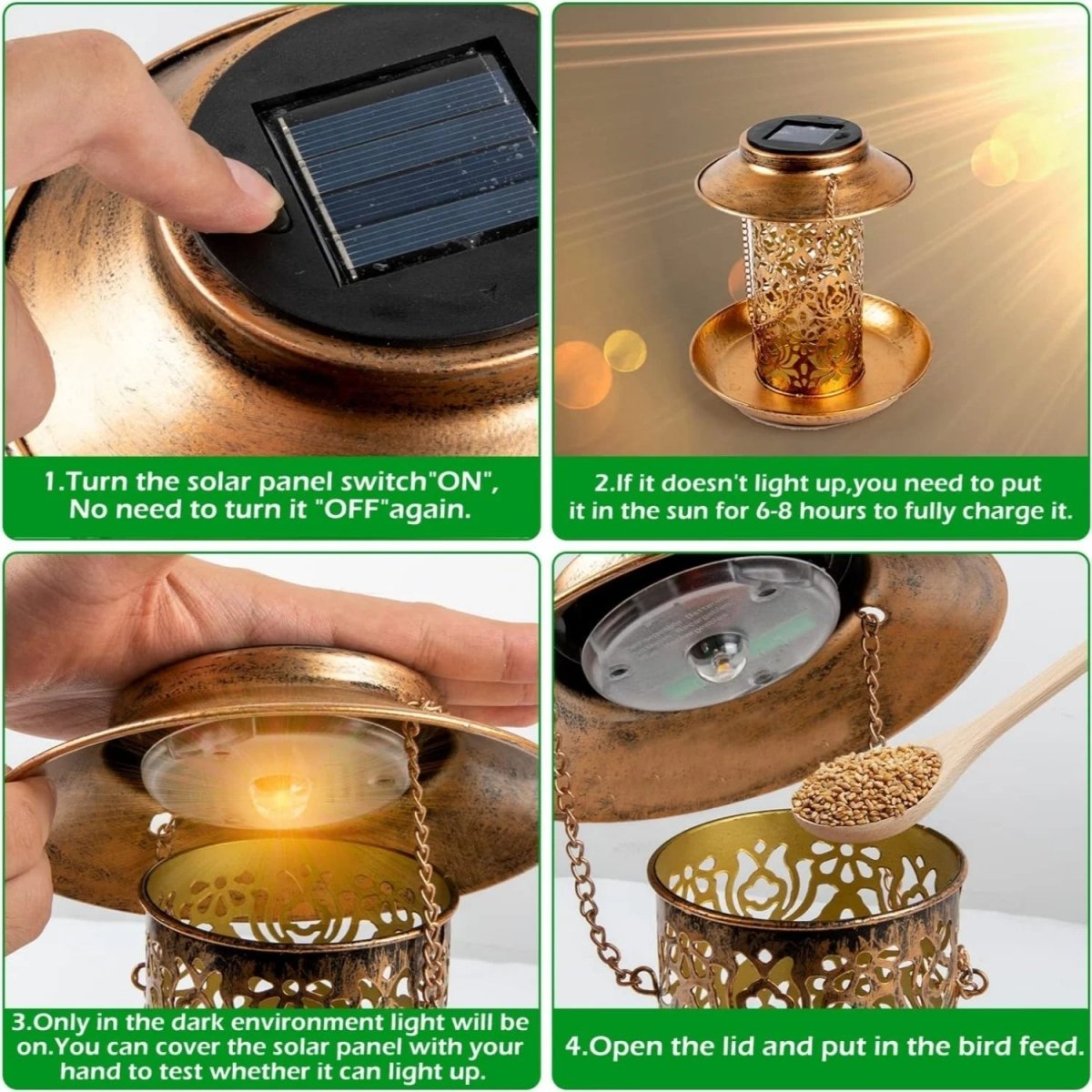 Solar Bird Feeder with LED Light, Metal Bird Feeder Station, Solar Garden Light for Patio and Balcony_06