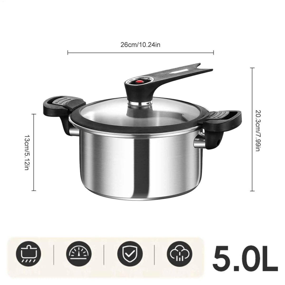 Pressure Cooker Stainless Steel Pot 3.5 l or 5 l, Induction Pressure Cooker with Safety Lock, Camping Cookware_07