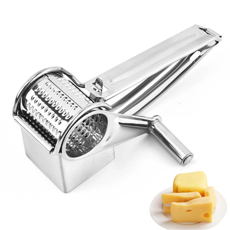 Rotary Cheese Grater, Stainless Steel Parmesan Grater with Interchangeable Drums, Vegetable Shredder for Nuts_05